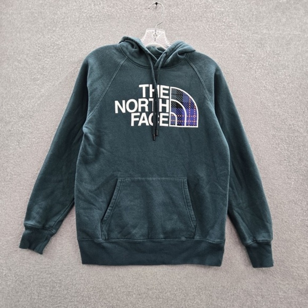 The North Face Women Hoodie S Green Plaid Solid Logo NF0A7ZWF Long READ